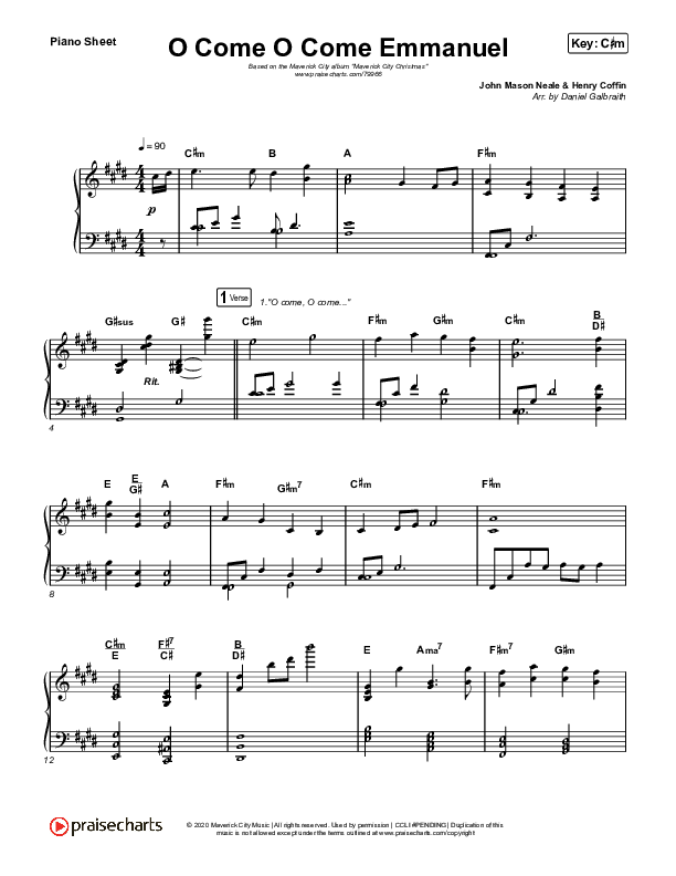 O Come O Come Emmanuel Piano Sheet (Maverick City Music / Naomi Raine / Nate Moore)