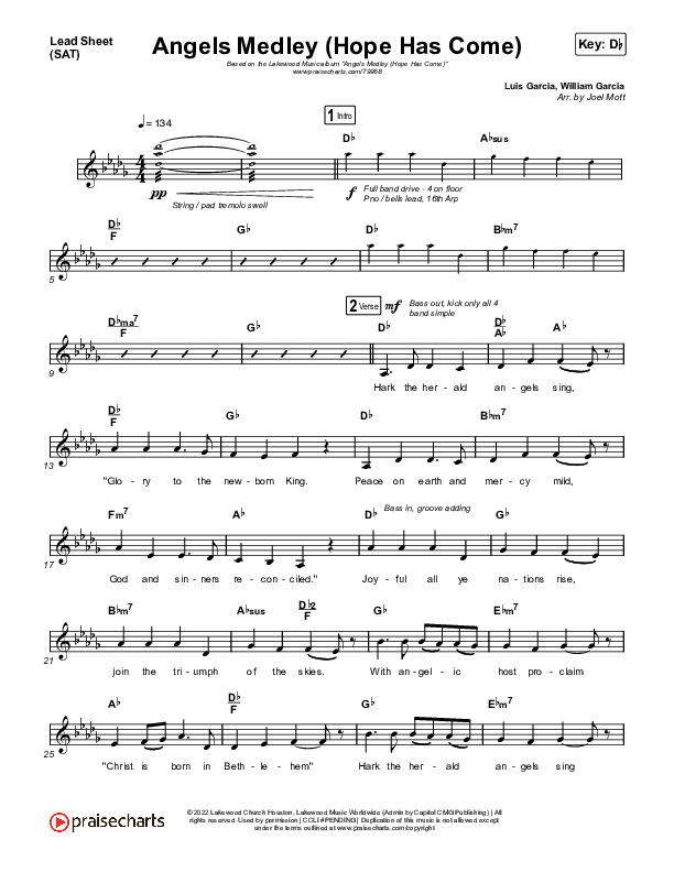 Angels Medley (Hope Has Come) Lead Sheet (SAT) (Lakewood Music)