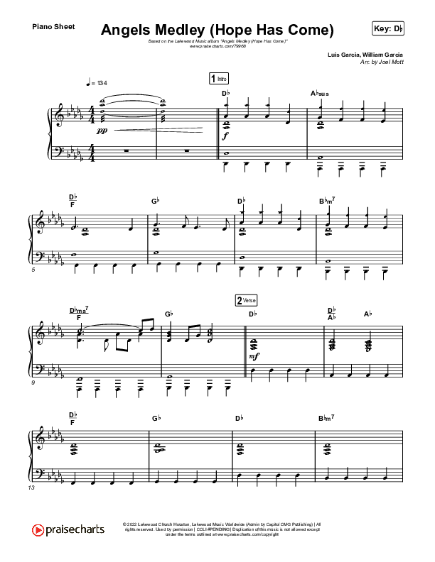 Angels Medley (Hope Has Come) Piano Sheet (Lakewood Music)