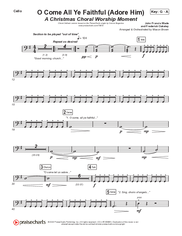 O Come All Ye Faithful (Adore Him) (A Christmas Choral Worship Moment) Cello (Signature Sessions / Connor Bogardus / Arr. Mason Brown)