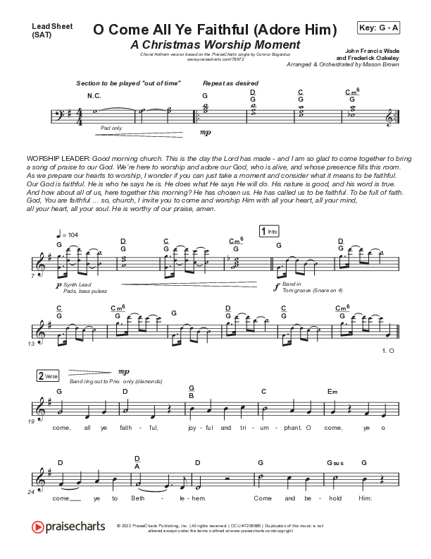 O Come All Ye Faithful (Adore Him) (A Christmas Choral Worship Moment) Lead Sheet (SAT) (Signature Sessions / Connor Bogardus / Arr. Mason Brown)