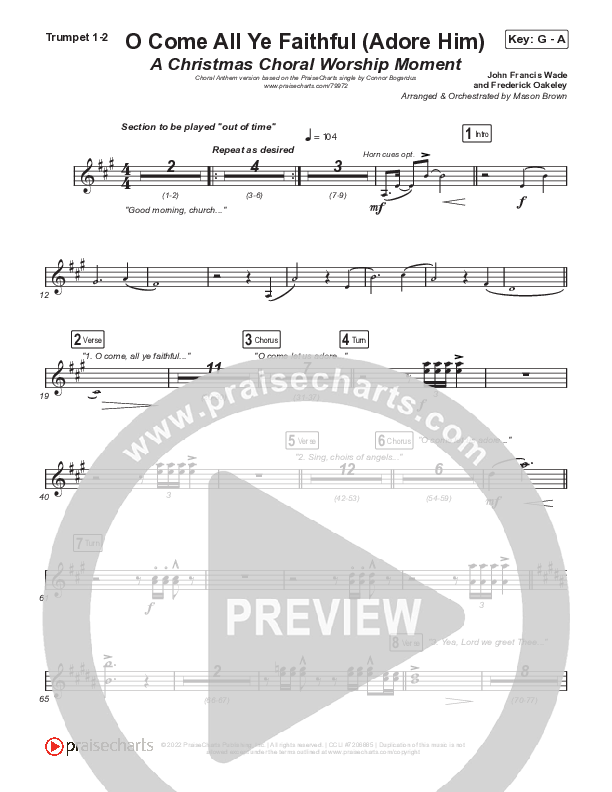 O Come All Ye Faithful (Adore Him) (A Christmas Choral Worship Moment) Trumpet 1,2 (Signature Sessions / Connor Bogardus / Arr. Mason Brown)