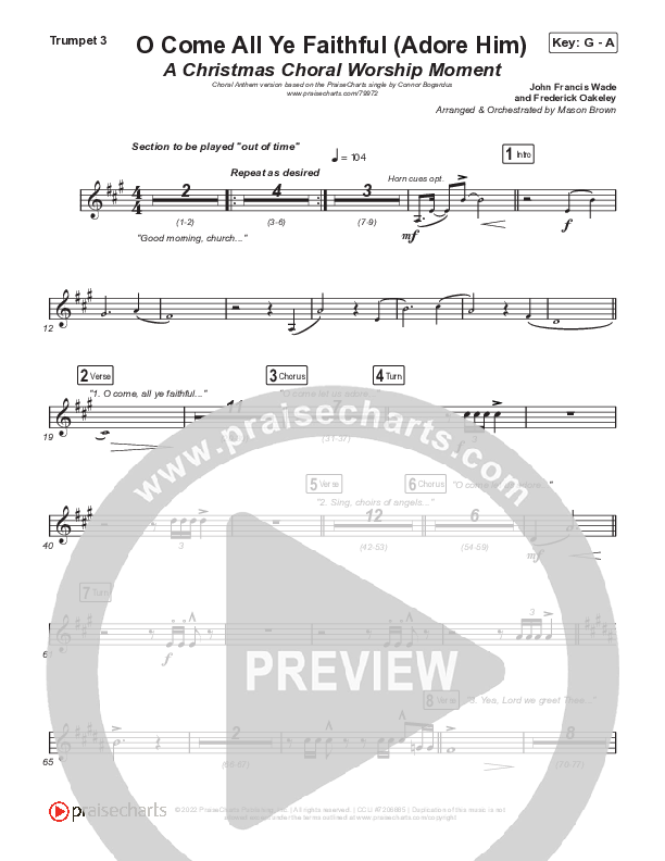 O Come All Ye Faithful (Adore Him) (A Christmas Choral Worship Moment) Trumpet 3 (Signature Sessions / Connor Bogardus / Arr. Mason Brown)