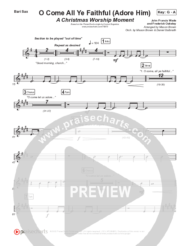 O Come All Ye Faithful (Adore Him) (A Christmas Worship Moment) Bari Sax (PraiseCharts / Connor Bogardus)