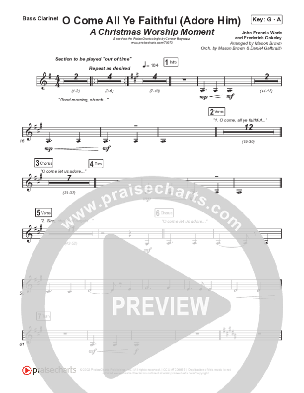 O Come All Ye Faithful (Adore Him) (A Christmas Worship Moment) Bass Clarinet (PraiseCharts / Connor Bogardus)