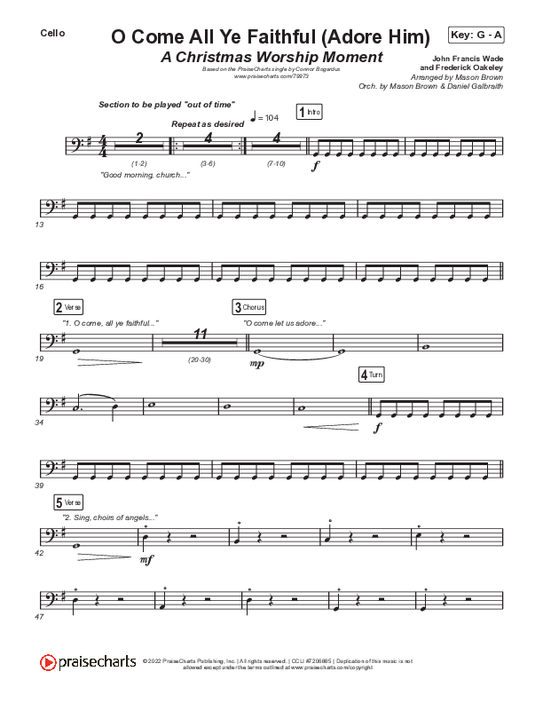 O Come All Ye Faithful (Adore Him) (A Christmas Worship Moment) Cello (PraiseCharts / Connor Bogardus)