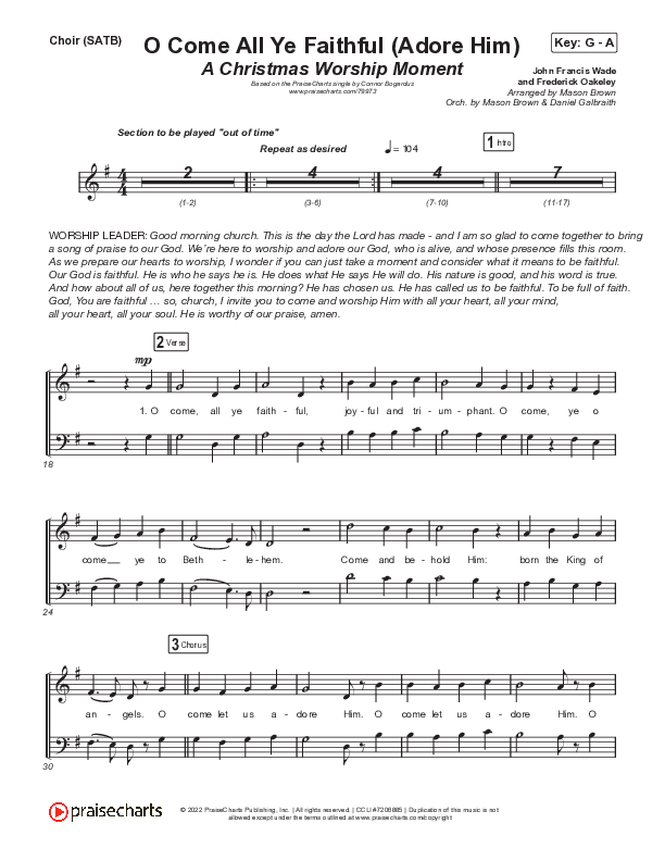 O Come All Ye Faithful (Adore Him) (A Christmas Worship Moment) Choir Sheet (SATB) (PraiseCharts / Connor Bogardus)