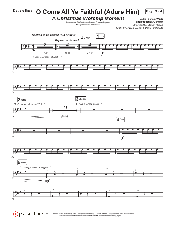 O Come All Ye Faithful (Adore Him) (A Christmas Worship Moment) Double Bass (PraiseCharts / Connor Bogardus)