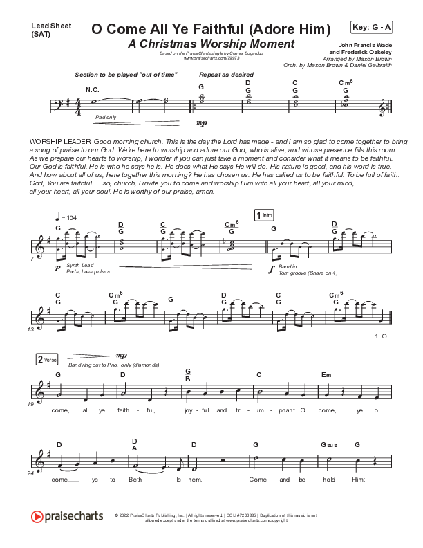 O Come All Ye Faithful (Adore Him) (A Christmas Worship Moment) Lead Sheet (SAT) (PraiseCharts / Connor Bogardus)