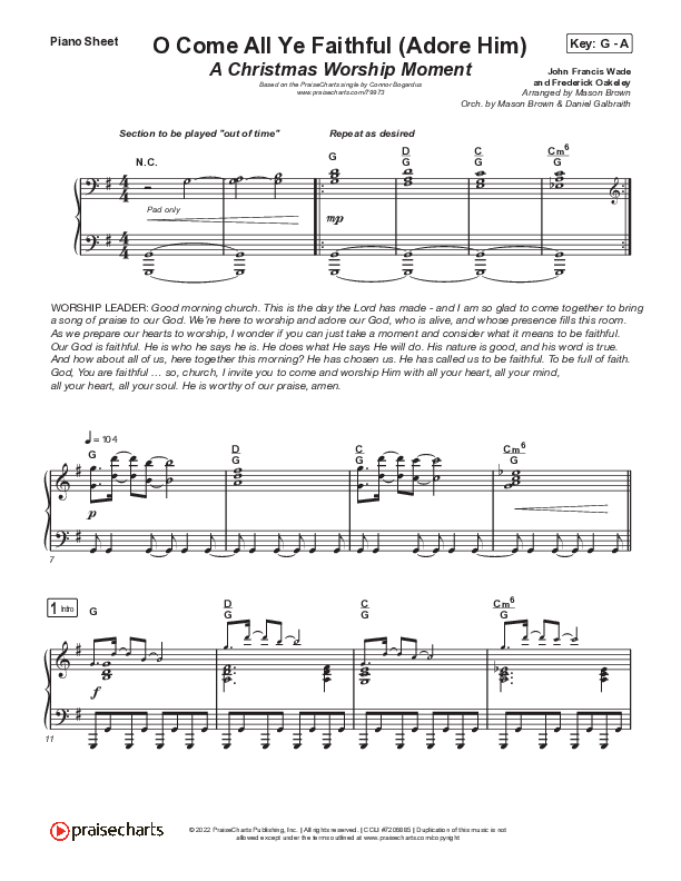 O Come All Ye Faithful (Adore Him) (A Christmas Worship Moment) Piano Sheet (PraiseCharts / Connor Bogardus)