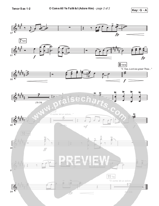 O Come All Ye Faithful (Adore Him) (A Christmas Worship Moment) Tenor Sax 1/2 (PraiseCharts / Connor Bogardus)