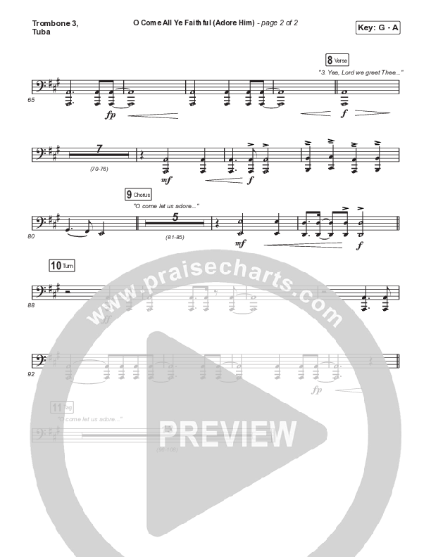 O Come All Ye Faithful (Adore Him) (A Christmas Worship Moment) Trombone 3/Tuba (PraiseCharts / Connor Bogardus)
