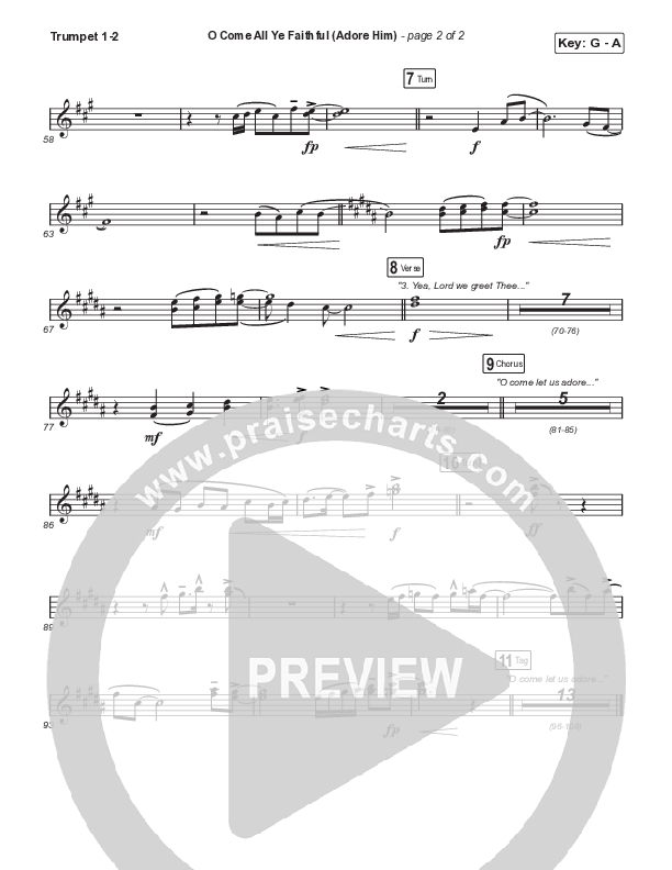 O Come All Ye Faithful (Adore Him) (A Christmas Worship Moment) Trumpet 1,2 (PraiseCharts / Connor Bogardus)