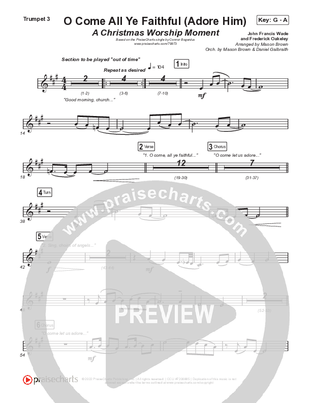 O Come All Ye Faithful (Adore Him) (A Christmas Worship Moment) Trumpet 3 (PraiseCharts / Connor Bogardus)
