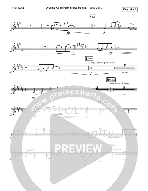 O Come All Ye Faithful (Adore Him) (A Christmas Worship Moment) Trumpet 3 (PraiseCharts / Connor Bogardus)