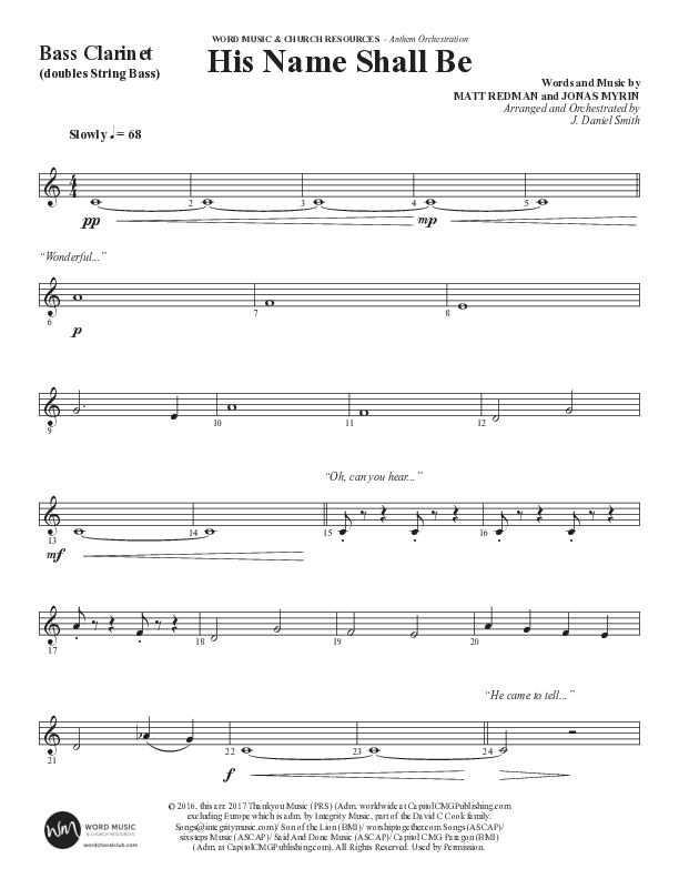His Name Shall Be (Choral Anthem SATB) Bass Clarinet (Word Music Choral / Arr. J. Daniel Smith)