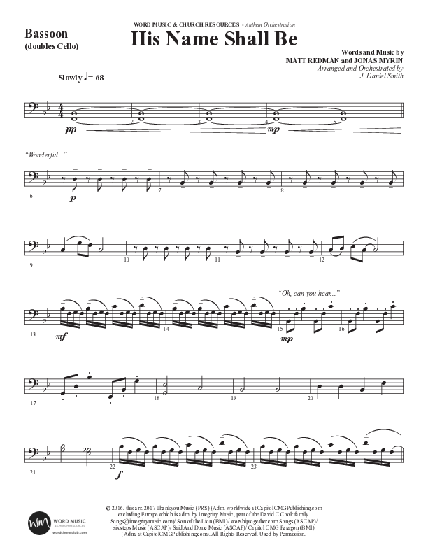 His Name Shall Be (Choral Anthem SATB) Bassoon (Word Music Choral / Arr. J. Daniel Smith)