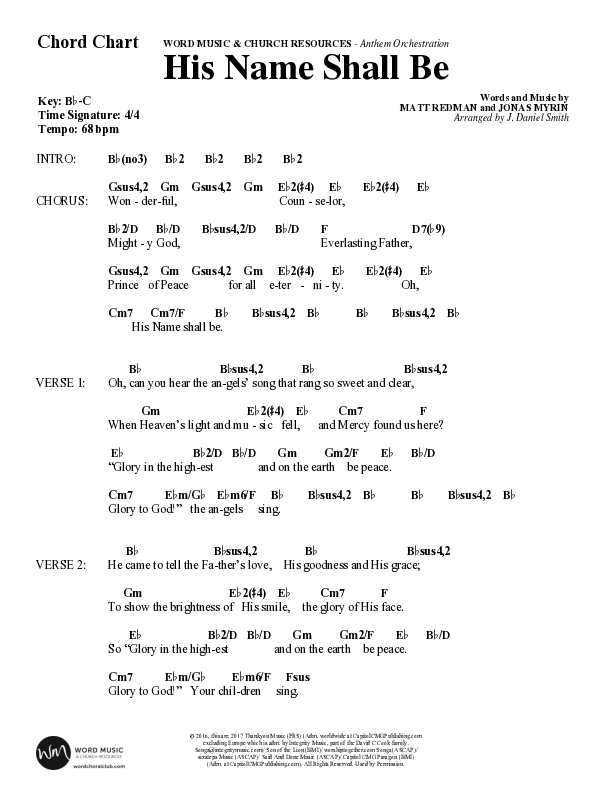 His Name Shall Be (Choral Anthem SATB) Chord Chart (Word Music Choral / Arr. J. Daniel Smith)
