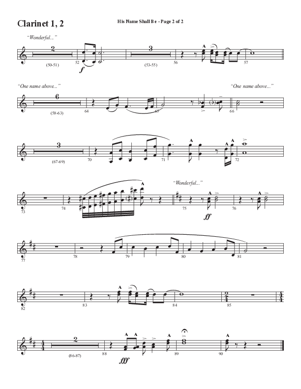 His Name Shall Be (Choral Anthem SATB) Clarinet 1/2 (Word Music Choral / Arr. J. Daniel Smith)