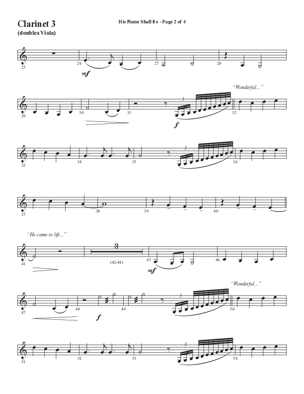 His Name Shall Be (Choral Anthem SATB) Clarinet 3 (Word Music Choral / Arr. J. Daniel Smith)