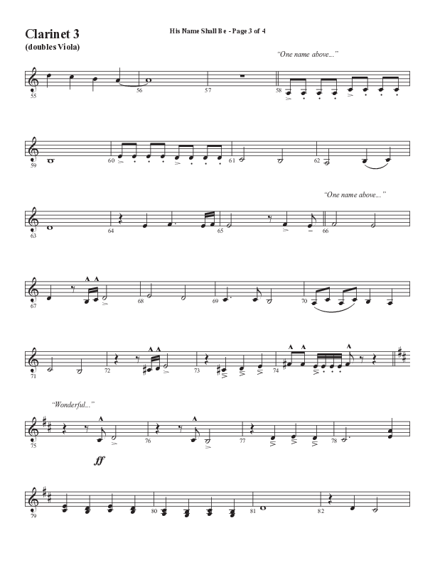 His Name Shall Be (Choral Anthem SATB) Clarinet 3 (Word Music Choral / Arr. J. Daniel Smith)
