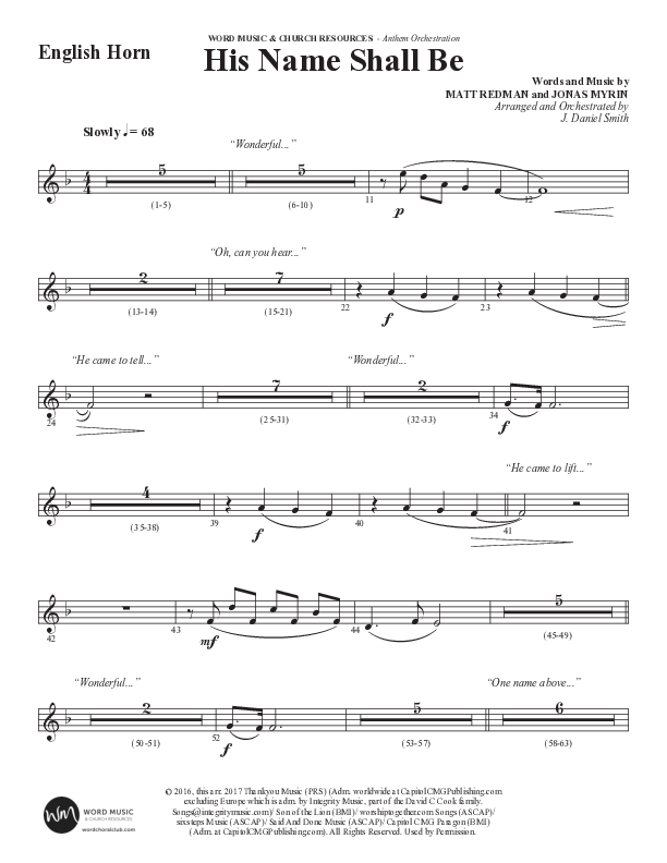 His Name Shall Be (Choral Anthem SATB) English Horn (Word Music Choral / Arr. J. Daniel Smith)