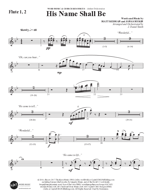 His Name Shall Be (Choral Anthem SATB) Flute 1/2 (Word Music Choral / Arr. J. Daniel Smith)