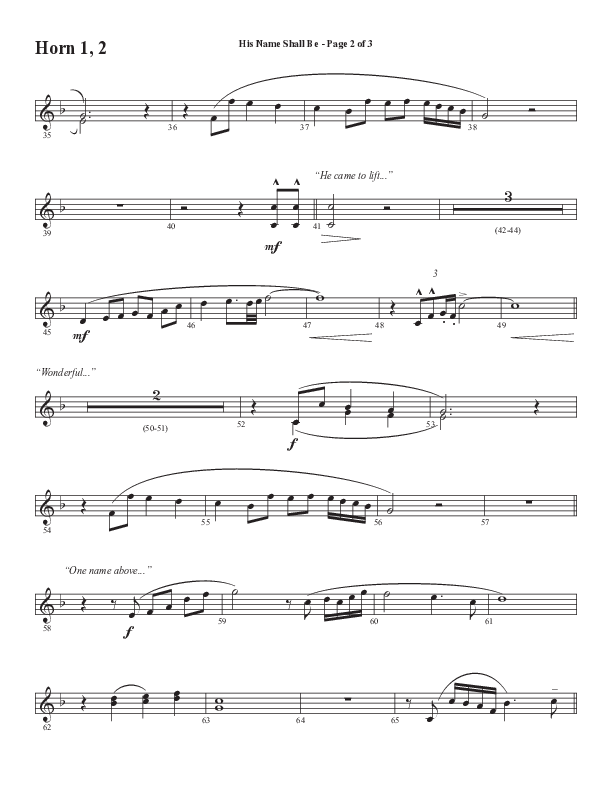 His Name Shall Be (Choral Anthem SATB) French Horn 1/2 (Word Music Choral / Arr. J. Daniel Smith)