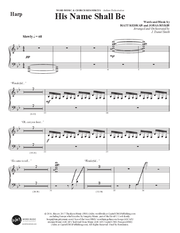 His Name Shall Be (Choral Anthem SATB) Harp (Word Music Choral / Arr. J. Daniel Smith)
