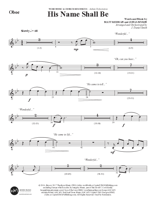 His Name Shall Be (Choral Anthem SATB) Oboe (Word Music Choral / Arr. J. Daniel Smith)