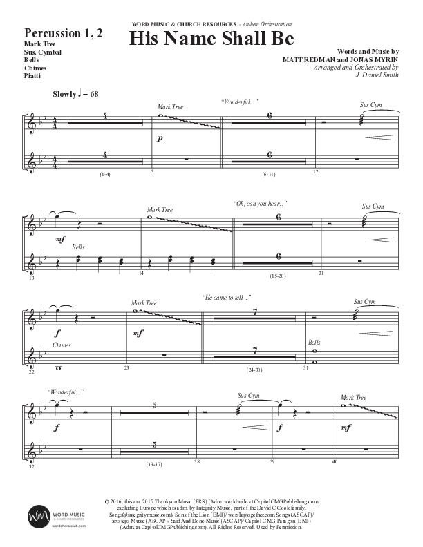 His Name Shall Be (Choral Anthem SATB) Percussion 1/2 (Word Music Choral / Arr. J. Daniel Smith)