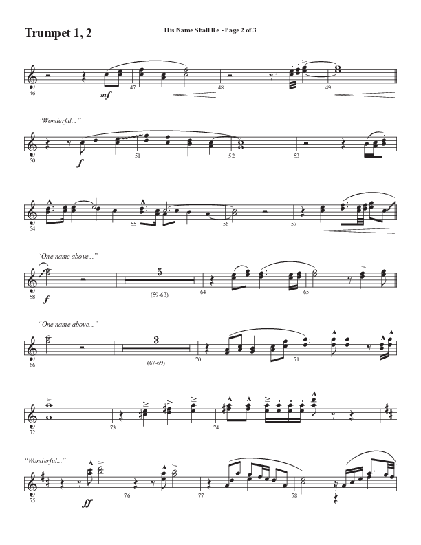His Name Shall Be (Choral Anthem SATB) Trumpet 1,2 (Word Music Choral / Arr. J. Daniel Smith)