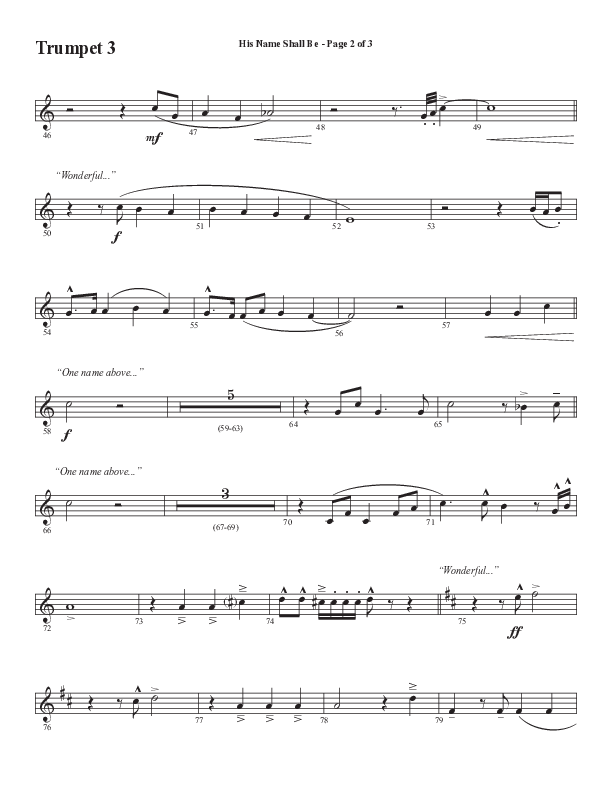 His Name Shall Be (Choral Anthem SATB) Trumpet 3 (Word Music Choral / Arr. J. Daniel Smith)
