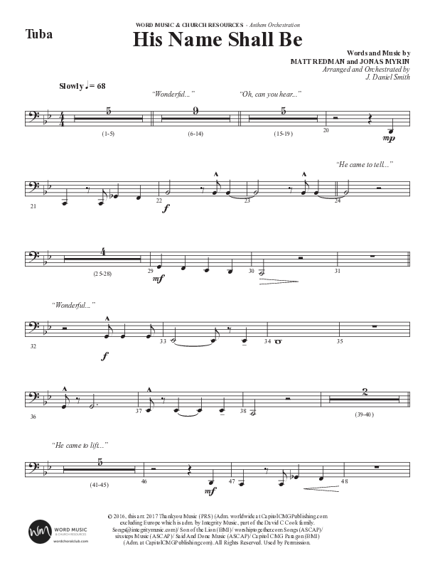 His Name Shall Be (Choral Anthem SATB) Tuba (Word Music Choral / Arr. J. Daniel Smith)