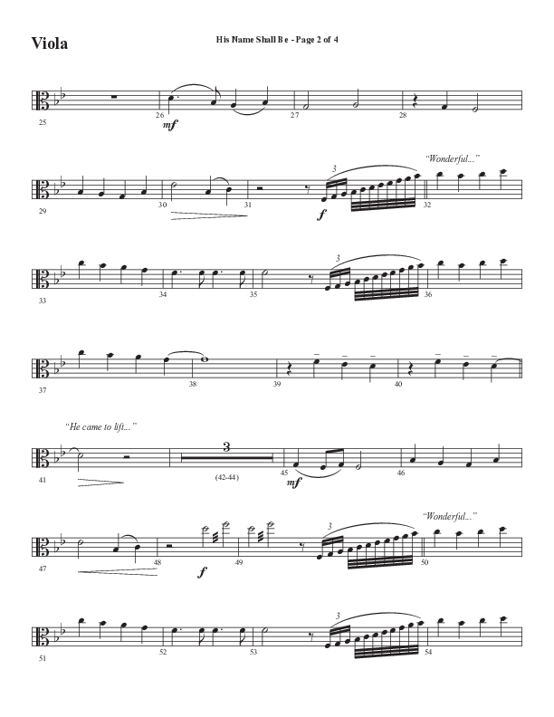 His Name Shall Be (Choral Anthem SATB) Viola (Word Music Choral / Arr. J. Daniel Smith)