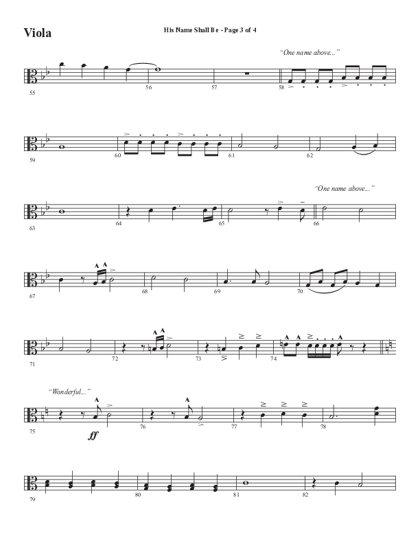 His Name Shall Be (Choral Anthem SATB) Viola (Word Music Choral / Arr. J. Daniel Smith)