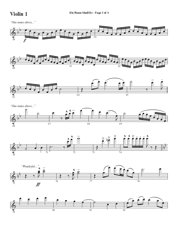 His Name Shall Be (Choral Anthem SATB) Violin 1 (Word Music Choral / Arr. J. Daniel Smith)