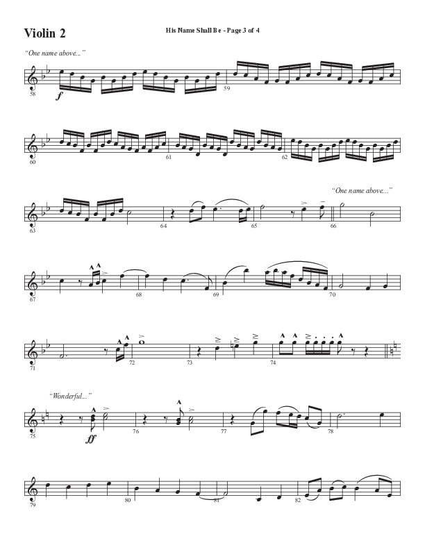 His Name Shall Be (Choral Anthem SATB) Violin 2 (Word Music Choral / Arr. J. Daniel Smith)
