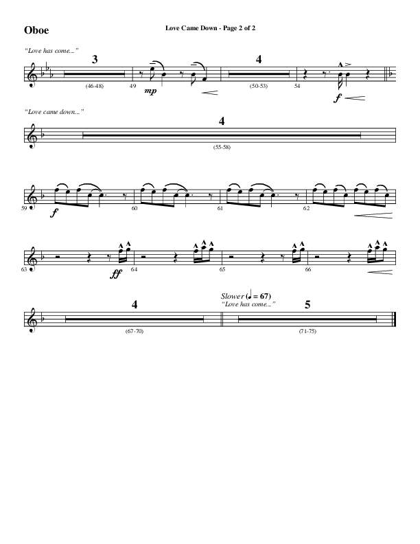 Love Came Down (Choral Anthem SATB) Oboe (Word Music Choral / Arr. Luke Gambill / Orch. Cliff Duren)