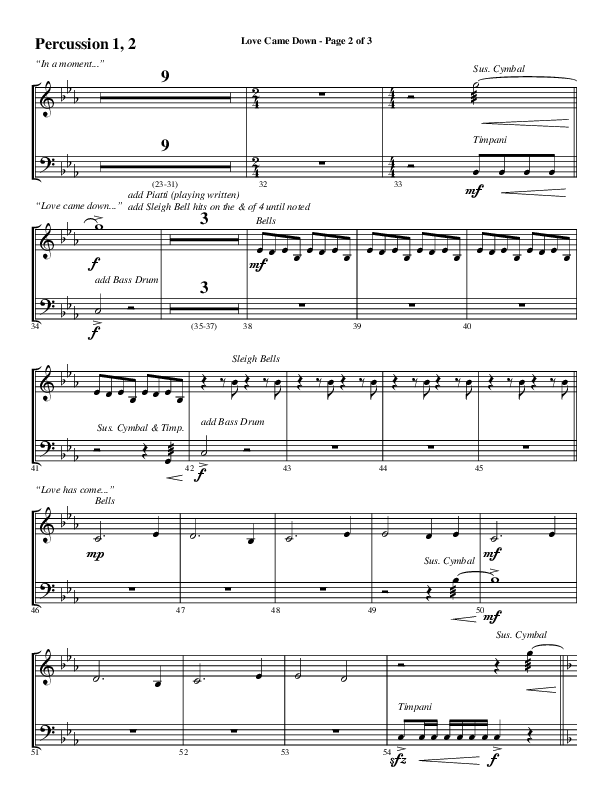 Love Came Down (Choral Anthem SATB) Percussion 1/2 (Word Music Choral / Arr. Luke Gambill / Orch. Cliff Duren)