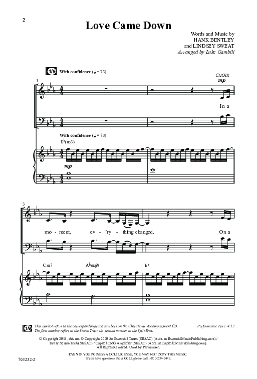 Love Came Down (Choral Anthem SATB) Anthem (SATB/Piano) (Word Music Choral / Arr. Luke Gambill / Orch. Cliff Duren)