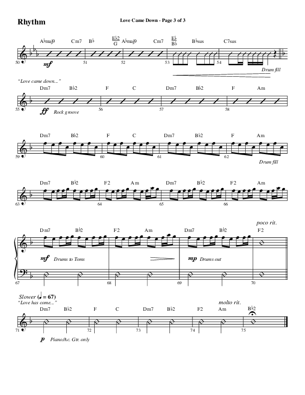 Love Came Down (Choral Anthem SATB) Rhythm Chart (Word Music Choral / Arr. Luke Gambill / Orch. Cliff Duren)