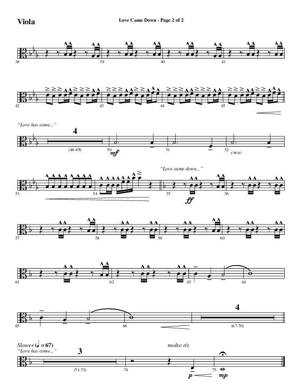 Love Came Down (Choral Anthem SATB) Viola (Word Music Choral / Arr. Luke Gambill / Orch. Cliff Duren)