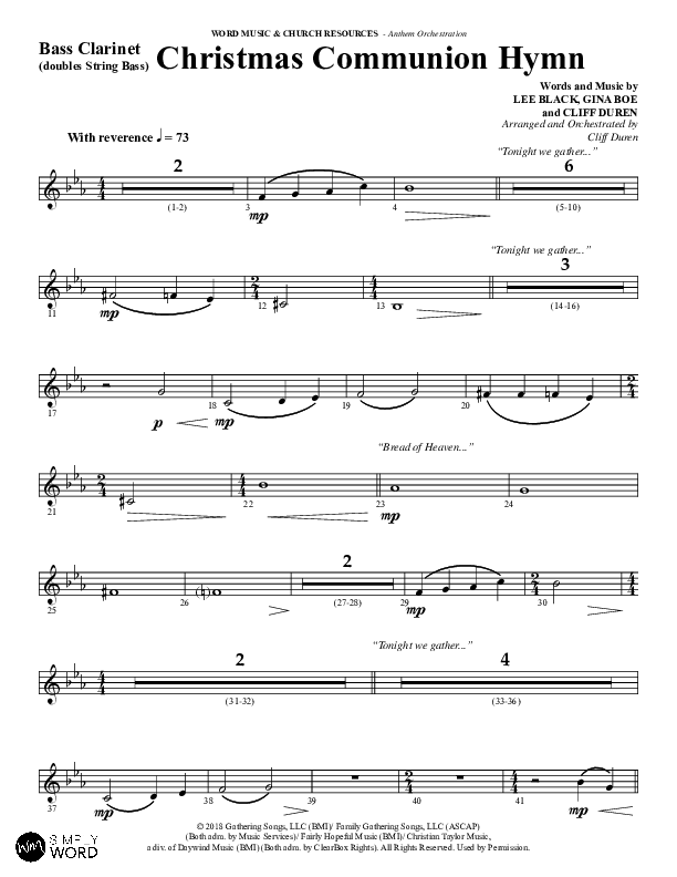 Christmas Communion Hymn (Choral Anthem SATB) Bass Clarinet (Word Music Choral / Arr. Cliff Duren)