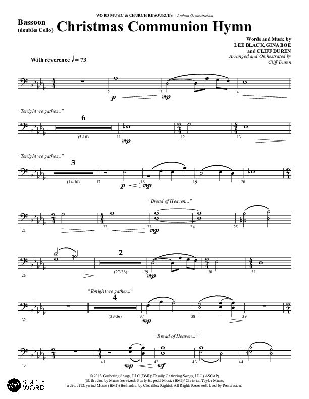 Christmas Communion Hymn (Choral Anthem SATB) Bassoon (Word Music Choral / Arr. Cliff Duren)