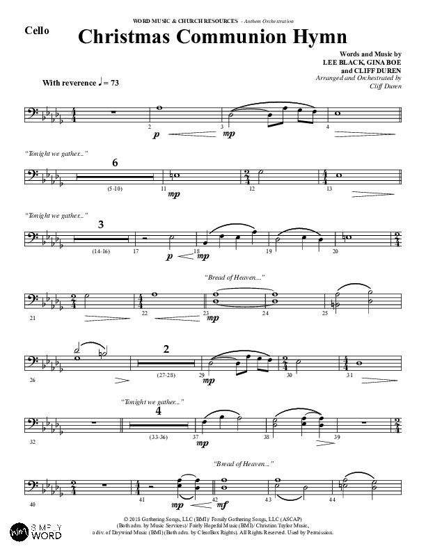 Christmas Communion Hymn (Choral Anthem SATB) Cello (Word Music Choral / Arr. Cliff Duren)