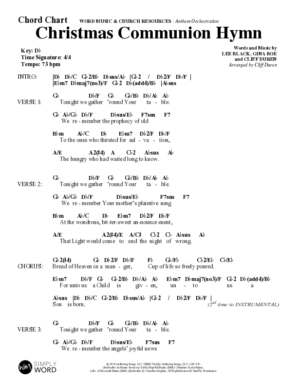Christmas Communion Hymn (Choral Anthem SATB) Chord Chart (Word Music Choral / Arr. Cliff Duren)
