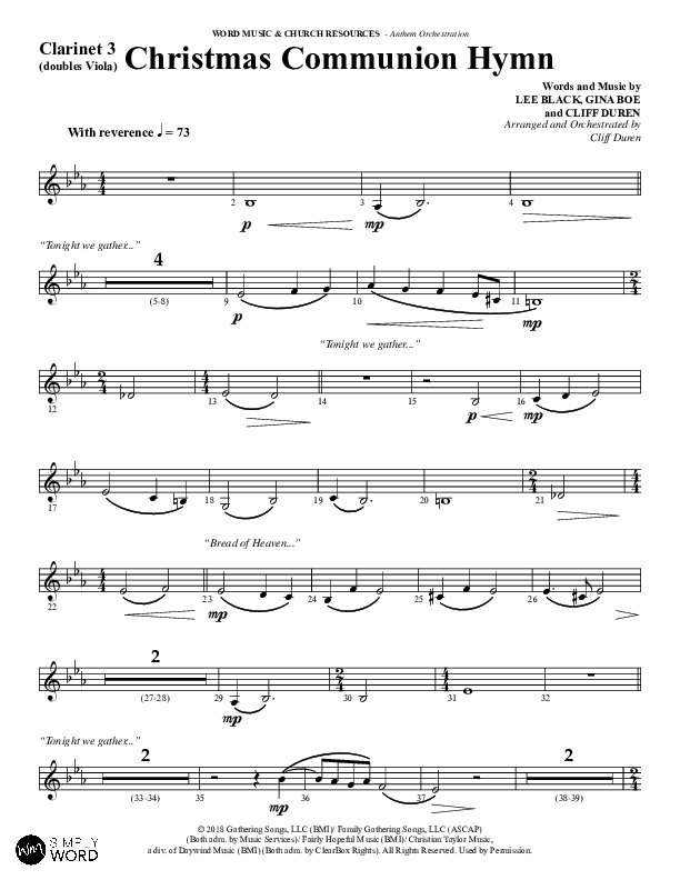 Christmas Communion Hymn (Choral Anthem SATB) Clarinet 3 (Word Music Choral / Arr. Cliff Duren)