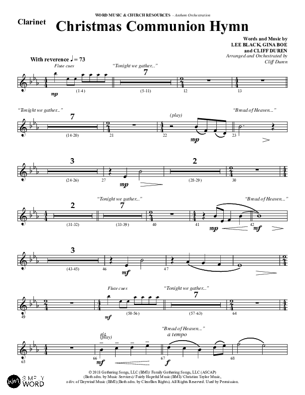 Christmas Communion Hymn (Choral Anthem SATB) Clarinet (Word Music Choral / Arr. Cliff Duren)