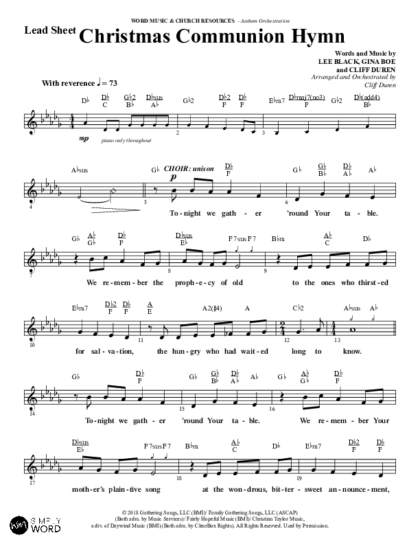 Christmas Communion Hymn (Choral Anthem SATB) Lead Sheet (Melody) (Word Music Choral / Arr. Cliff Duren)